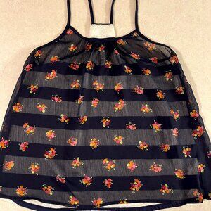 Xhileration Women's Tank top Size medium, Sheer Floral front, lace stripes back